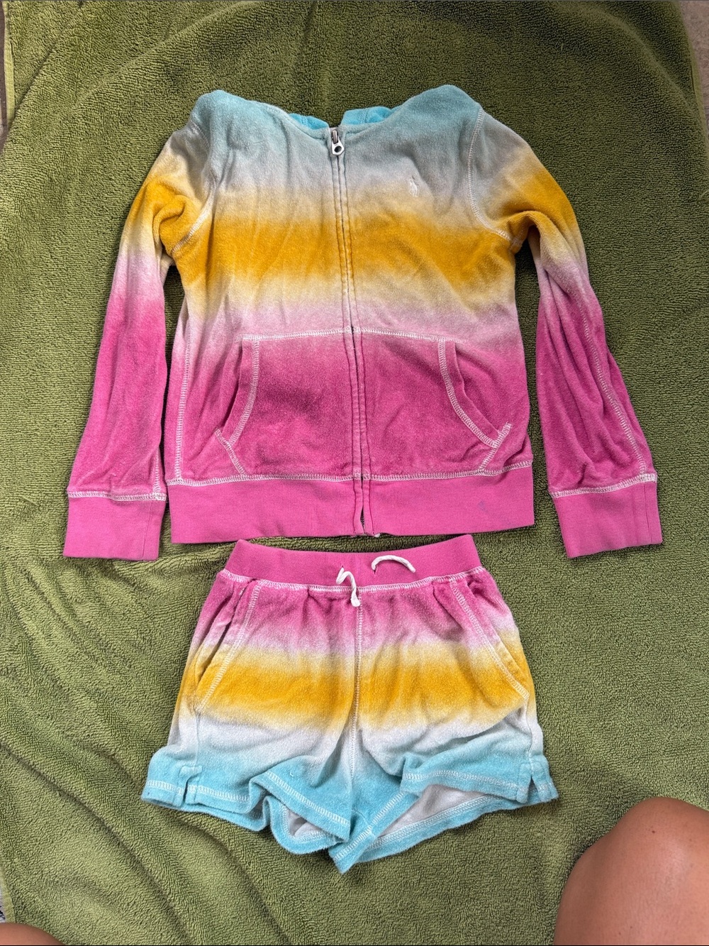 Polo by Ralph Lauren Girls Ombre Pink Yellow Blue Terry Hoodie & Shorts